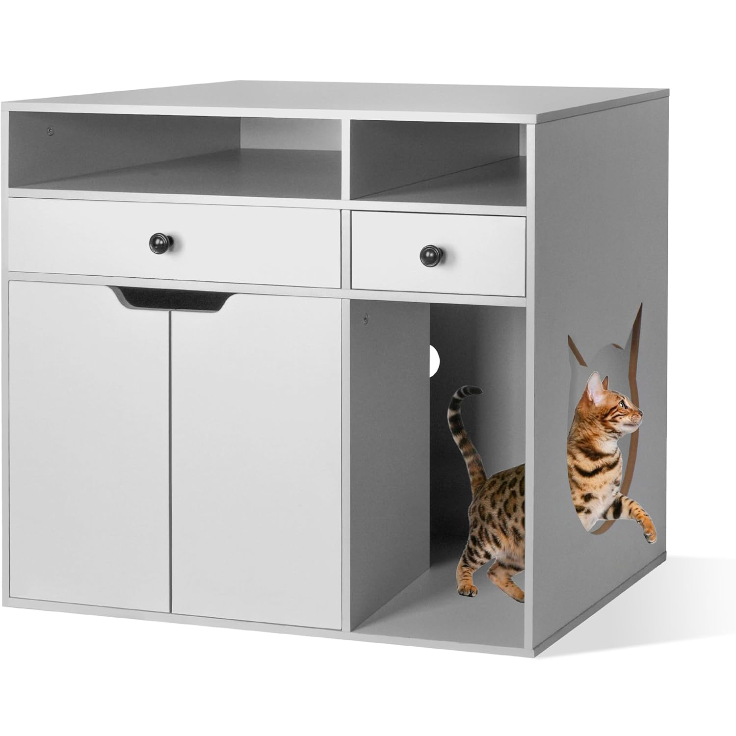Wooden Cat Litter Box Enclosure, Hidden Litter Box Furniture Enclosed