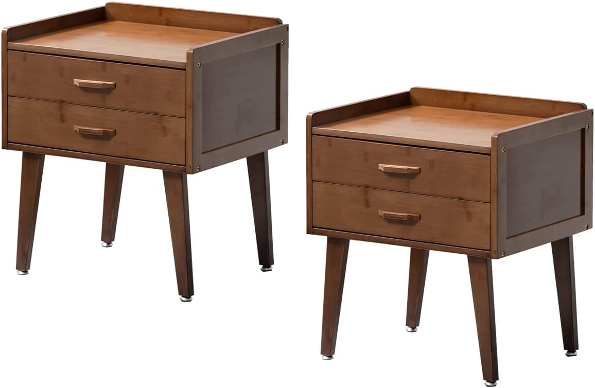 Bamboo Nightstand / Side Table with Drawers (Walnut or Wood Color)