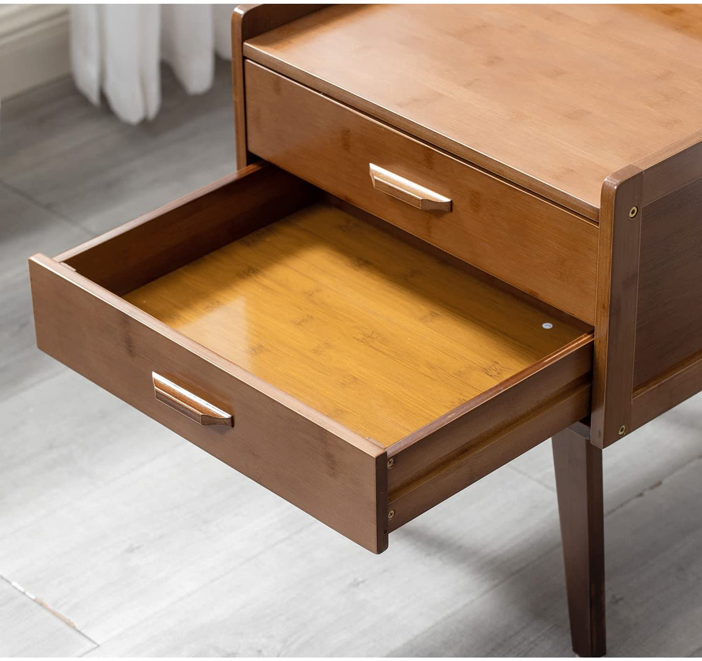 Bamboo Nightstand / Side Table with Drawers (Walnut or Wood Color)