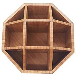 Bamboo Desktop Storage Unit, Office Stationery Box - 360 Degree Rotation, 9 grids